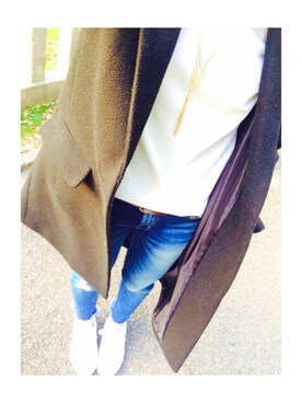 「Ungrid（アングリッド）のインディゴフレイドヘムストスリ（デニムパンツ）」を使った、なぎぴんさん（レディース・149cm）の冬コーディネート