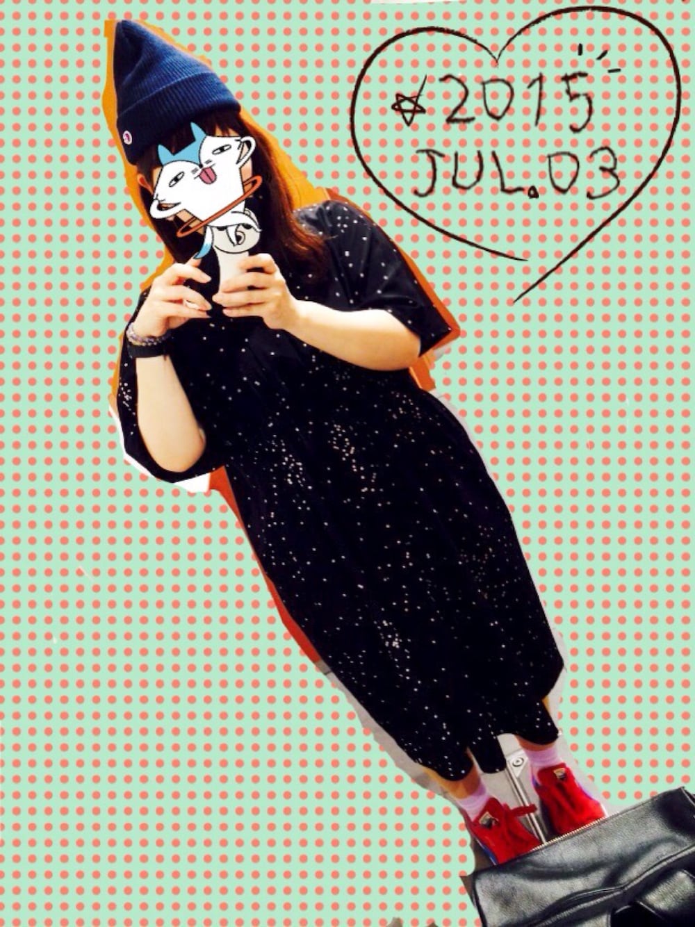 「お仕事スタイル、このワンピお気に入り♡、らくちん♡」｜「bulle de savonの散りドットPr      ドレ-プOP（ワンピース、ブラック系）」を使った、mochikoさん（レディース・158cm）の夏コーディネートの1枚目の写真