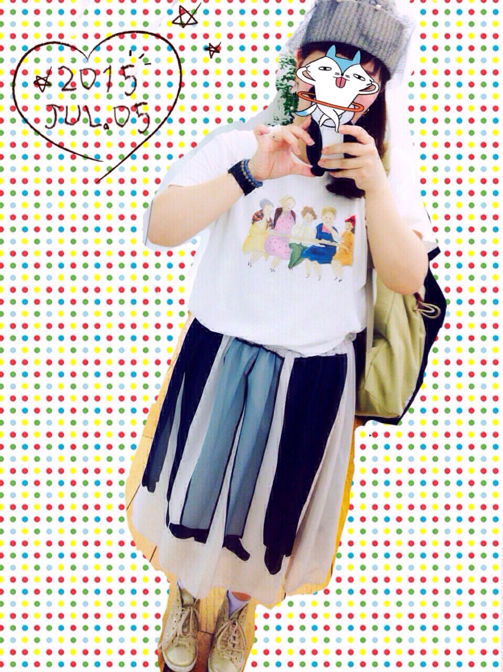 「おっかいもの♡、歩きやすさ重視、Ｔシャツ大好き」｜「l'atelier du savonのC/天竺“Ｔea Time”ﾌﾟﾘﾝﾄゆったりTｼｬﾂ（Tシャツ/カットソー、ホワイト系）」を使った、mochikoさん（レディース・158cm）の夏コーディネートの1枚目の写真
