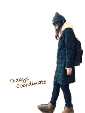 「アイテム（シャツワンピース、グリーン系）」を使った、Ayuchan.さん（レディース・158cm）の冬コーディネート