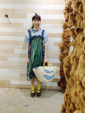 「アイテム（ヘアアクセサリー、ブルー系）」を使った、ぴのこさん（レディース・172cm）の夏コーディネート