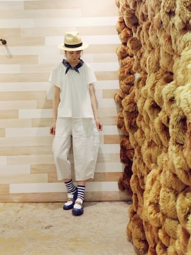 「アイテム（ローファー、ブルー系）」を使った、ぴのこさん（レディース・172cm）の夏コーディネート