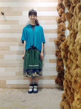 「アイテム（ヘアアクセサリー、ブルー系）」を使った、ぴのこさん（レディース・172cm）の夏コーディネート