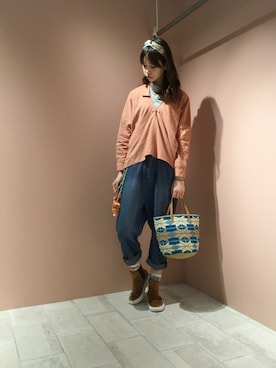 「アイテム（ヘアアクセサリー、グリーン系）」を使った、ぴのこさん（レディース・172cm）の秋コーディネート