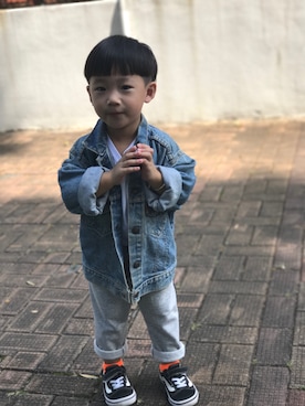 「no brand（ノーブランド）のアイテム（チノパンツ）」を使った、Mika wさん（キッズ・90cm）の秋コーディネート