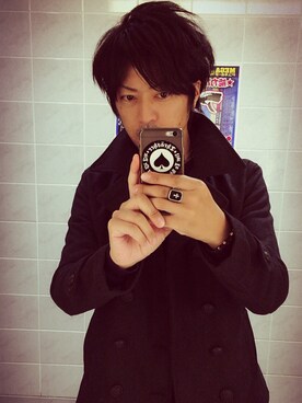 「寒い」｜「アイテム（ピーコート）」を使った、TSUYOSHIxxxさん（メンズ・173cm）の冬コーディネート