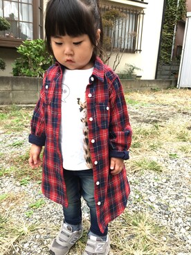「アイテム（シャツワンピース）」を使った、M.Yさん（キッズ・90cm）の秋コーディネート