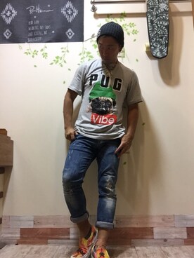 「H&M（エイチ・アンド・エム）のアイテム（Tシャツ/カットソー）」を使った、mar-☆さん（メンズ・170cm）の秋コーディネート