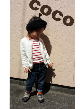 「ボーダーTシャツ」｜coco*さん（キッズ・90cm）の春コーディネート