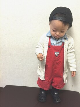 「TOMMY HILFIGER（トミーヒルフィガー）のアイテム（オールインワン・サロペット）」を使った、SAQOOさん（キッズ・70cm）の冬コーディネート