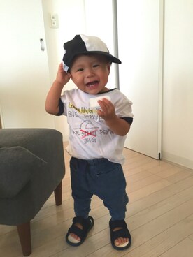 「FLYING TIGERS（フライングタイガー）のアイテム（キャップ）」を使った、kanatoさん（キッズ・70cm）の夏コーディネート