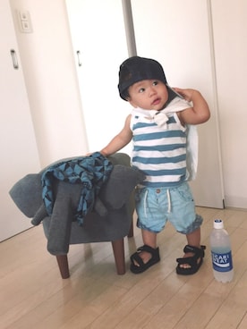 「ポカリコーデバトン」｜「アイテム（帽子）」を使った、kanatoさん（キッズ・70cm）の夏コーディネート