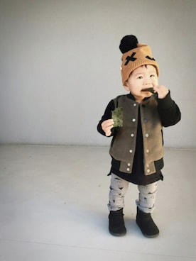 「BRANSHES（ブランシェス）のアイテム（スタジャン）」を使った、kanatoさん（キッズ・80cm）の冬コーディネート