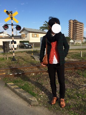 「Re（アールイー）のアイテム（ピーコート）」を使った、バイオさん（メンズ・182cm）の冬コーディネート