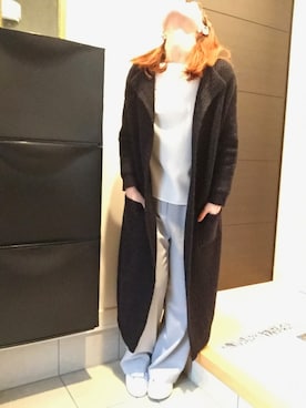 「IENA（イエナ）のAlaska 片畦ロングカーディガン◆（カーディガン/ボレロ、ブラック系）」を使った、miyakoさん（レディース・162cm）の春コーディネート