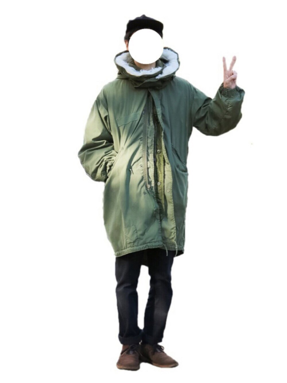 「冬、モッズコート、ショートブーツ、デザートブーツ、カーキアウター」｜「VINTAGEの70s M-65 Fishtail Parka（モッズコート、グリーン系）」を使った、ともつまさん（メンズ・179cm）の秋コーディネートの1枚目の写真
