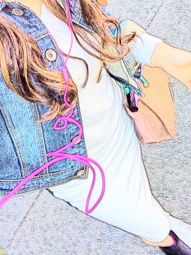 「no brand（ノーブランド）のアイテム（デニムジャケット、ブルー系）」を使った、sn♡さん（レディース・163cm）の冬コーディネート