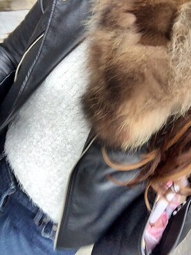 「LIPSERVICE（リップサービス）のアイテム（マフラー、ブラウン系）」を使った、sn♡さん（レディース・163cm）の冬コーディネート