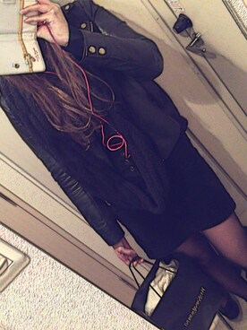 「UNIQLO（ユニクロ）のアイテム（ニット/セーター、ブラック系）」を使った、sn♡さん（レディース・163cm）の冬コーディネート