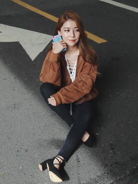 「TAIPEI」｜「アイテム（スタジャン）」を使った、huahuazengさん（レディース・165cm）の秋コーディネート