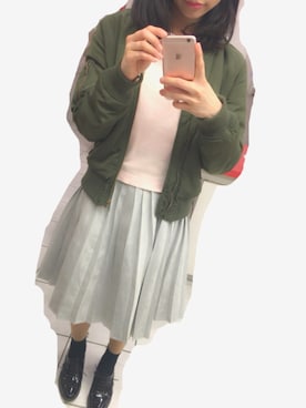 「バイトコーデ」｜「アイテム（ブルゾン）」を使った、まゆさん（レディース・156cm）の春コーディネート