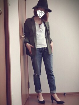 「GLOBAL WORK（グローバルワーク）のフェルトナカオレＨＡＴ/565115（ハット）」を使った、maki☺︎さん（レディース・155cm）の春コーディネート