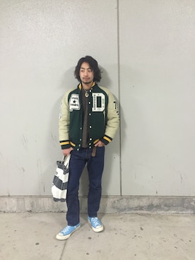 「school」｜「アイテム（スタジャン）」を使った、shinさん（メンズ・170cm）の冬コーディネート