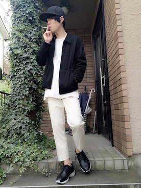 「STUDIOUS（ステュディオス）のアイテム（スニーカー）」を使った、くぼっちさん（メンズ・172cm）の春コーディネート