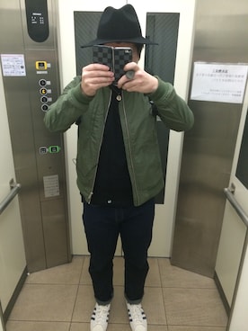 「GLOBAL WORK（グローバルワーク）のフェルトロングブリムハット/705078（ハット）」を使った、KO-Uさん（メンズ・172cm）の冬コーディネート