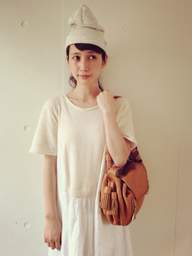「Steven Alan（スティーブンアラン）のアイテム（ニットキャップ/ビーニー）」を使った、Kazumiさん（レディース・165cm）の夏コーディネート