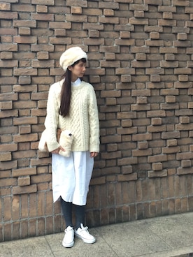 「BEAMS BOY（ビームスボーイ）のアイテム（シャツワンピース）」を使った、Kazumiさん（レディース・165cm）の冬コーディネート