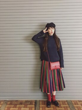 Kazumiさんの「UWMM C/LI マルチストライプ柄　フレアスカート◆」を使ったコーディネート
