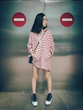 「紅白カラー」｜翁馨儀さん（レディース・158cm）の秋コーディネート