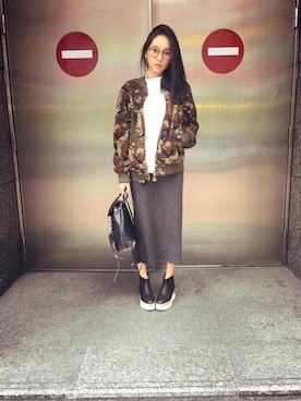 「skirt」｜「アイテム（その他アウター）」を使った、翁馨儀さん（レディース・158cm）の冬コーディネート