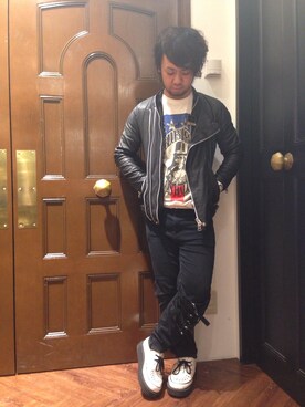 「cheap monday」｜「アイテム（ライダースジャケット）」を使った、FUkuuさん（メンズ・167cm）の秋コーディネート