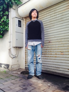 「DRIES VAN NOTEN（ドリスヴァンノッテン）のアイテム（デニムパンツ）」を使った、STATUS@takeharaさん（メンズ・170cm）の春コーディネート