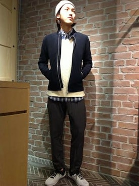 「SHIPS JET BLUE（シップスジェットブルー）のアイテム（ライダースジャケット）」を使った、高橋さん（メンズ・177cm）の冬コーディネート