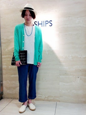 「SHIPS JET BLUE（シップスジェットブルー）のアイテム（カーディガン/ボレロ）」を使った、高橋さん（メンズ・177cm）の春コーディネート