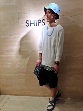 「SHIPS JET BLUE（シップスジェットブルー）のアイテム（サンダル）」を使った、高橋さん（メンズ・177cm）の春コーディネート