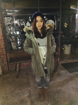 「UGG」｜「アイテム（モッズコート）」を使った、zoeさん（レディース・158cm）の冬コーディネート