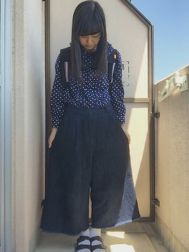 「ガウチョパンツ」｜「アイテム（デニムパンツ）」を使った、し　ゐさん（レディース・154cm）の春コーディネート