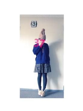 「カモ柄」｜「アイテム（ブーティ）」を使った、37さん（レディース・154cm）の冬コーディネート