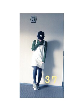 「カモ柄」｜「アイテム（オールインワン・サロペット）」を使った、37さん（レディース・154cm）の冬コーディネート