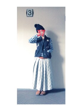 「水玉」｜「アイテム（ベスト）」を使った、37さん（レディース・154cm）の冬コーディネート