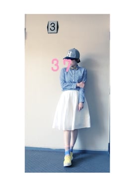 「ボウタイ」｜「アイテム（キャップ）」を使った、37さん（レディース・154cm）の春コーディネート