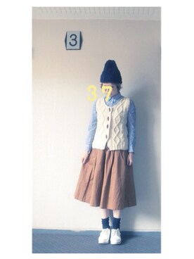 「キャメルスカート」｜「アイテム（帽子）」を使った、37さん（レディース・154cm）の秋コーディネート