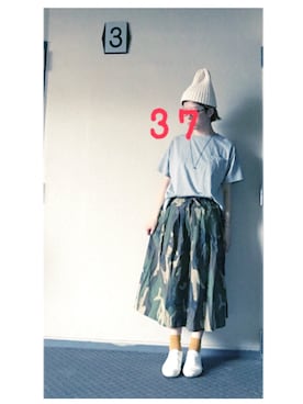 「カモ柄」｜「アイテム（ニットキャップ/ビーニー）」を使った、37さん（レディース・154cm）の夏コーディネート