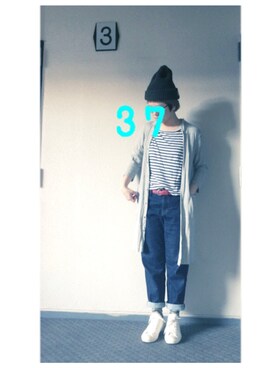 「カモ柄」｜「アイテム（ニットキャップ/ビーニー）」を使った、37さん（レディース・154cm）の秋コーディネート