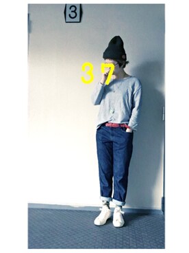 「カモ柄」｜「アイテム（ニットキャップ/ビーニー）」を使った、37さん（レディース・154cm）の秋コーディネート