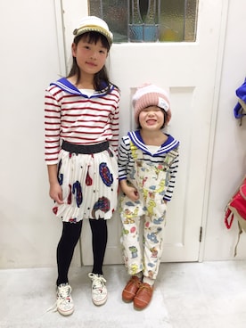 「One deux boo（ワンドゥーブー）のアイテム（サロペット/オーバーオール）」を使った、isamiさん（レディース・157cm）の冬コーディネート
